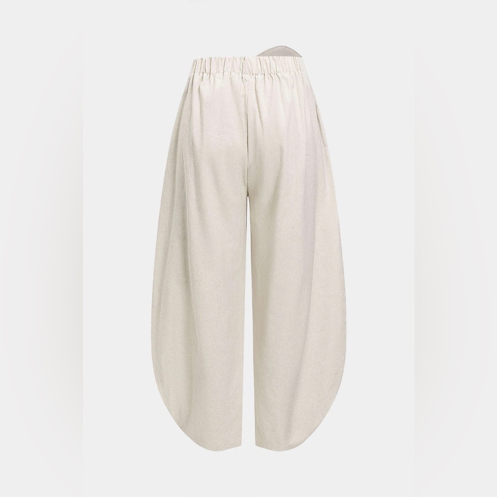 Micas Linen Button Asymmetrical Ruched Barrel Trousers S CC18-5 - Picture 6 of 9